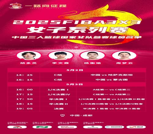 FIBA3x3系列赛成都站参赛名单：胡多灵、李文霞、杨衡瑜、周梦云