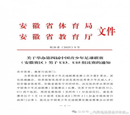 关于举办25年第四届中青赛安徽赛区男子U13、U15组比赛的通知