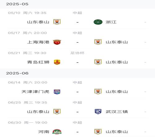 近4輪3負1平！泰山未來將連戰(zhàn)浙江海港，目前共積17分暫列第5