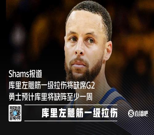 勇士官方：库里左腿筋一级拉伤将缺席G2G4&一周后复查