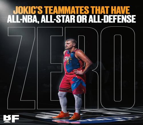 約基奇進(jìn)NBA10年從未有任何一位當(dāng)賽季的全明星最佳陣隊(duì)友