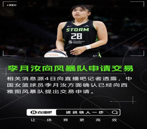 场均打9.1分钟！直播吧：李月汝方面确认已向风暴队提出交易申请