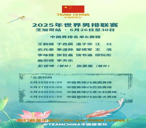 世界男排联赛美国站:江川领衔出战,中国将战巴西、美国等强队