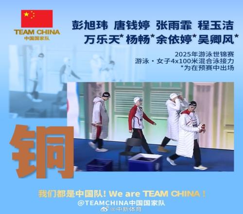 世錦賽女子4x100米混接：中國隊收獲銅牌，美國隊破世界紀(jì)錄奪冠