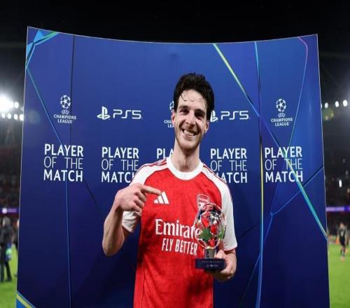 中場核心，賴斯當選阿森納vs拜仁全場最佳球員