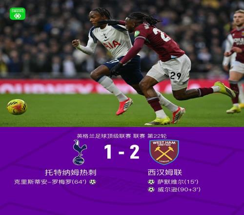 劍南春丨熱刺12遭西漢姆聯(lián)補(bǔ)時(shí)絕殺，威爾遜打入制勝球