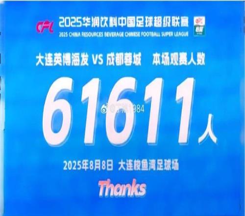記者：今晚大連英博主場(chǎng)61611人，本賽季已有7次主場(chǎng)人數(shù)超6萬