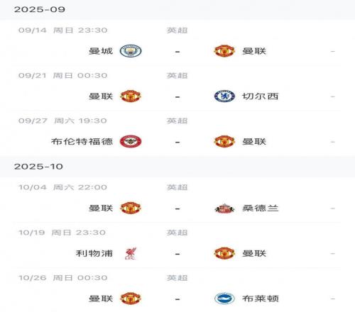 能拿幾分曼聯(lián)賽程：9月客戰(zhàn)曼城、主場(chǎng)戰(zhàn)切爾西，10月踢利物浦