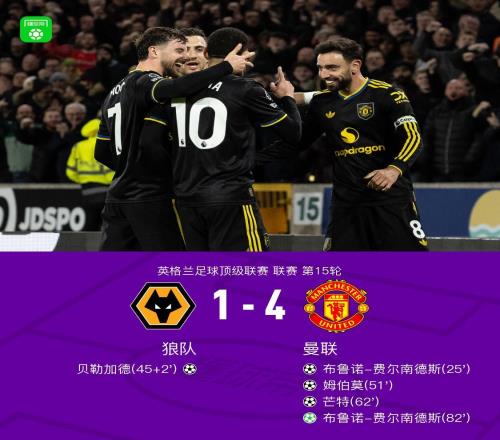 劍南春曼聯(lián)41客勝狼隊，B費兩射一傳，芒特、姆伯莫建功