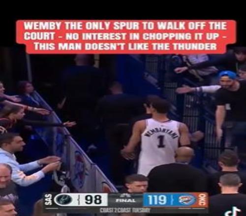 輸完不開心不敵雷霆后文班亞馬是唯一直接離場(chǎng)的馬刺球員