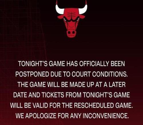 公牛官方：由于場地狀況原因?qū)﹃嚐峄鸬谋荣愐颜窖悠? loading=