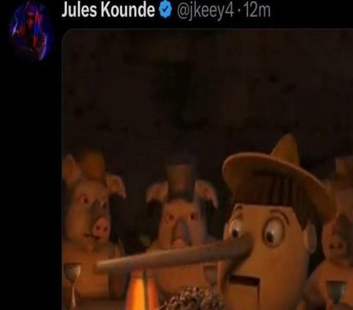 記者稱孔德受傷將缺戰(zhàn)西超杯，球員社媒發(fā)匹諾曹表情回應(yīng)