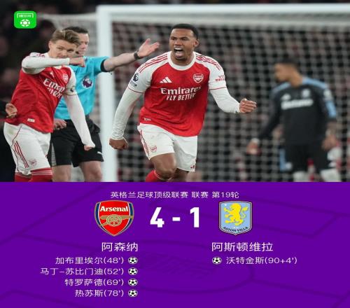 劍南春阿森納41終結(jié)維拉11連勝，特羅薩德傳射，熱蘇斯建功