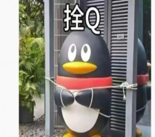 栓q我真的會笑超強(qiáng)臺風(fēng)樺加沙逼近廣東騰訊為QQ企鵝雕像上拴繩