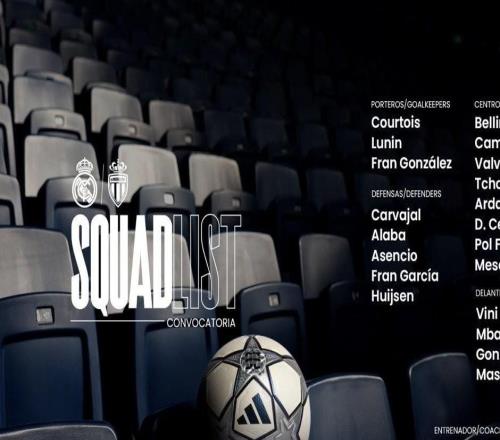 皇馬歐冠戰(zhàn)摩納哥大名單：姆巴佩領(lǐng)銜，卡雷拉斯因停賽缺席