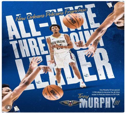 加冕鵜鶘隊史三分王！25歲墨菲超越CJ賽后感謝前隊友教我太多