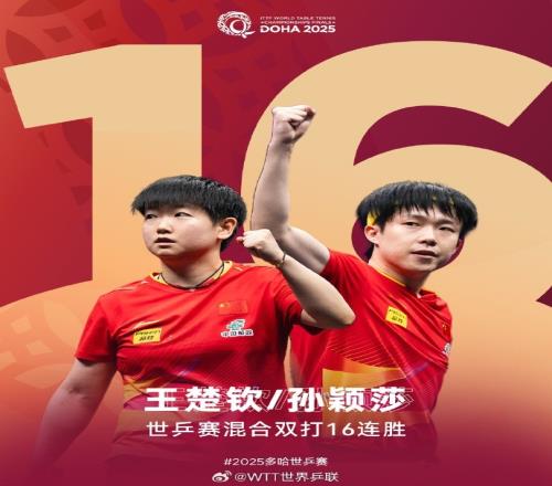 无敌了！孙颖莎王楚钦世乒赛混双已经取得16连胜