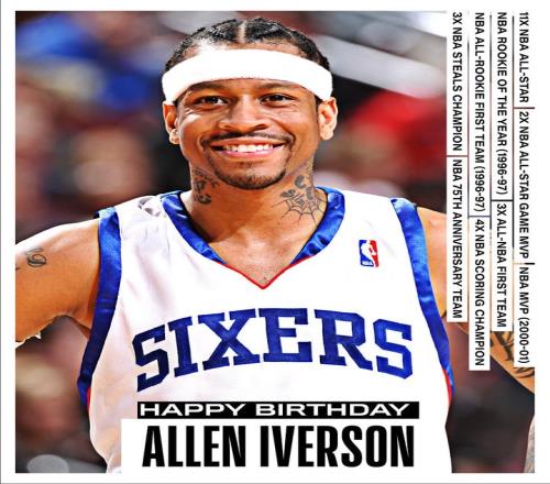 3次一阵&4届得分王&11届全明星&01年MVP！艾弗森50岁生日快乐