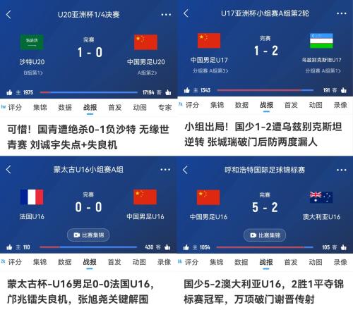 有希望吗U20国足亚洲杯惜败、U17在亚洲杯惨败、U16邀请赛夺冠