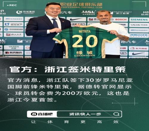 转会费200万欧！官方：罗马尼亚国脚边锋米特里策加盟浙江FC