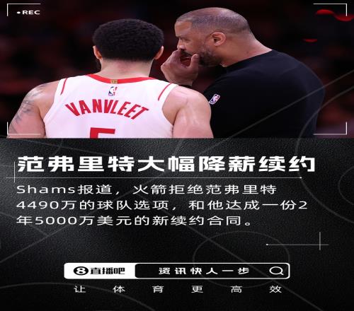 超级大降薪Shams：范弗里特计划2年5000万美元续约火箭！