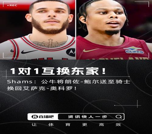 1对1互换东家Shams：公牛将朗佐鲍尔送至骑士换回奥科罗！