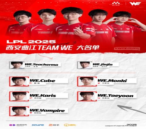 WE第三赛段阵容：上单Cube打野Monki中单Karis下路Taeyoon辅助Vampire