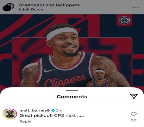 比尔加盟快船！马特巴恩斯：非常棒的补充接下来CP3