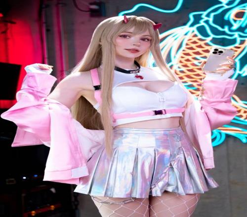 碍事梨体模再次COS《胜利女神：妮姬》毒蛇！渔网袜包裹白嫩肉腿