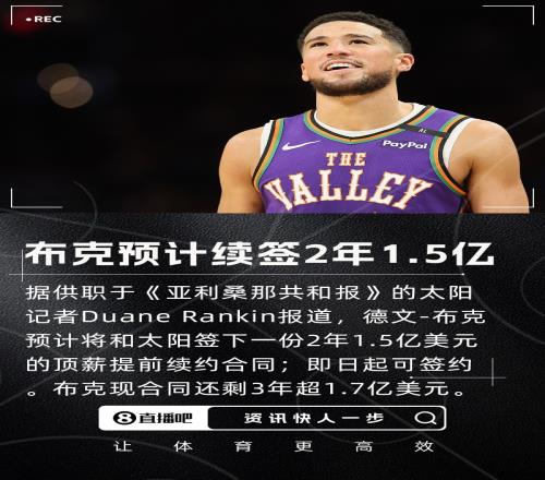 即日起可落笔布克预计和太阳签2年1.5亿合同现合同剩3年超1.7亿