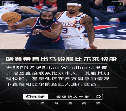 操碎了心哈登亲自联系比尔招募其加盟甚至与后者经纪人直接交谈