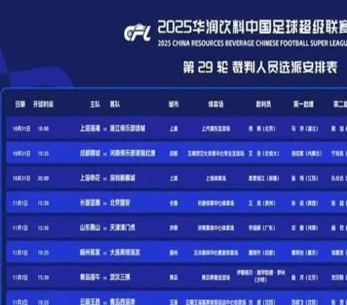 中超29轮裁判安排：买买提江执法申花三分稳了，青岛海牛运气不佳