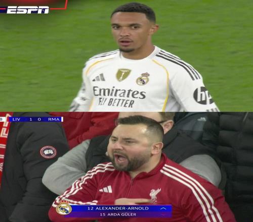 镜头语言，阿诺德上场镜头给到一位利物浦球迷亲吻队徽