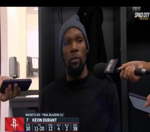 杜兰特谈超越张伯伦：波特兰是有风度的城市，他们在那一刻认可了我