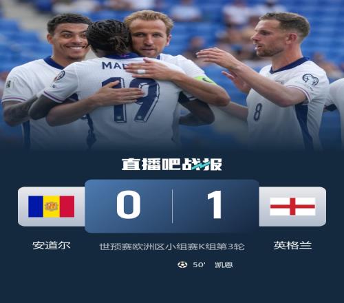 英格兰队史7次对阵安道尔取得全胜，至今0丢球但首次只赢1球